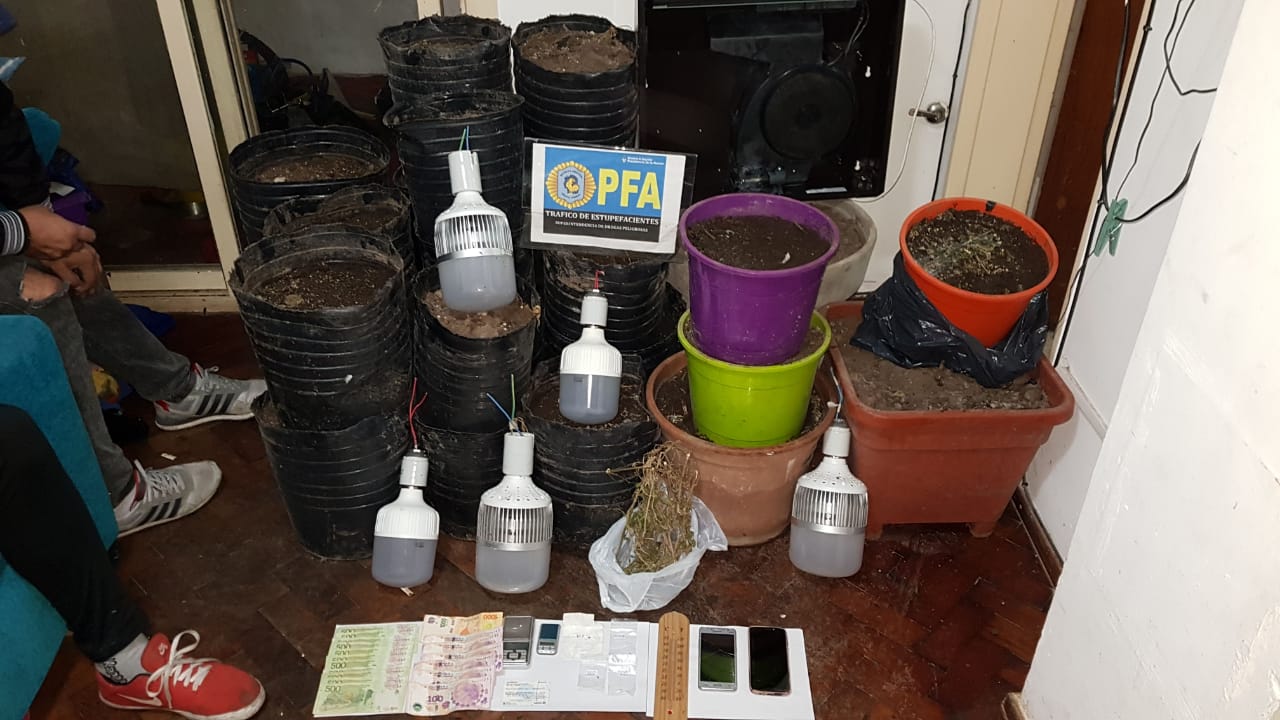 Armas, dinero y otros elementos decomisados durante el despliegue policial. 
