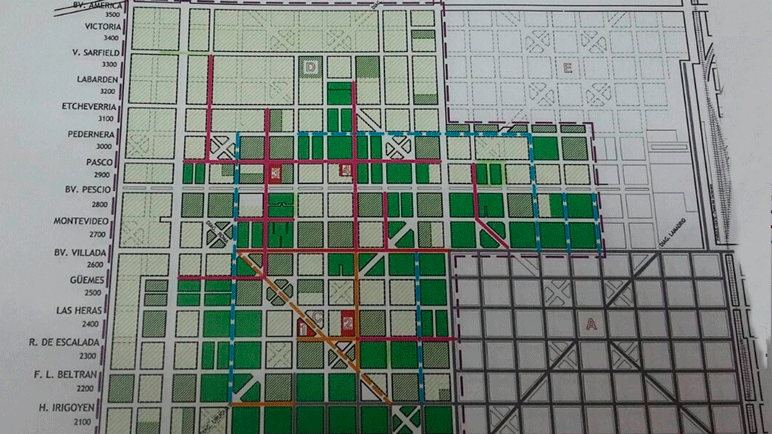 El mapa del Plan de Desarrollo municipal de barrio Nueva Roma.