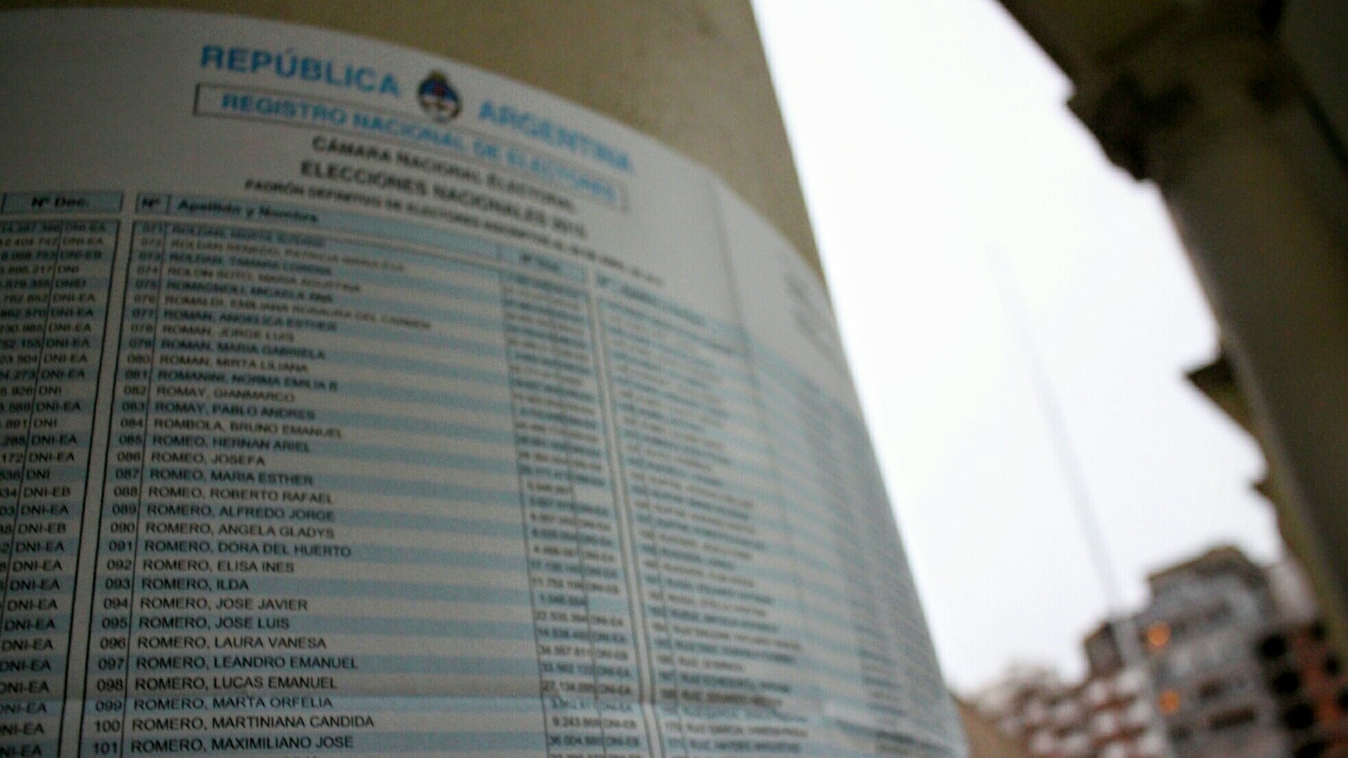 La lista de las mesase en una columna con el cielo gris de fondo