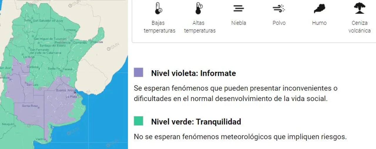 El Servicio Meteorológico lanzó un "alerta violeta" que nadie entiende y es tendencia