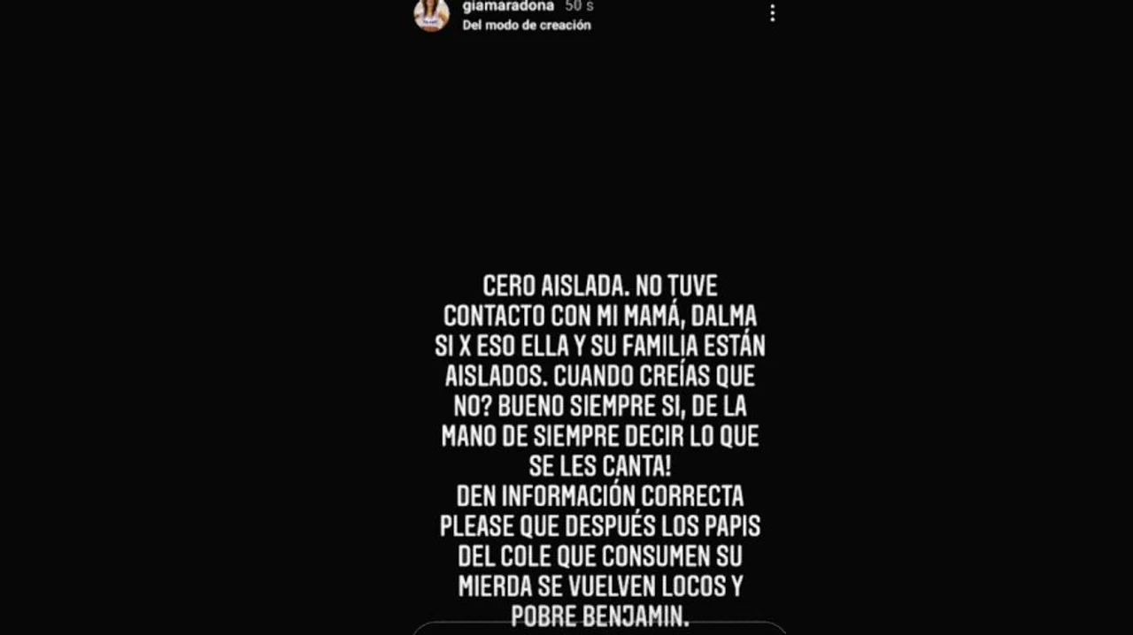 Gianinna Maradona salió al cruce de las versiones que aseguran que está aislada