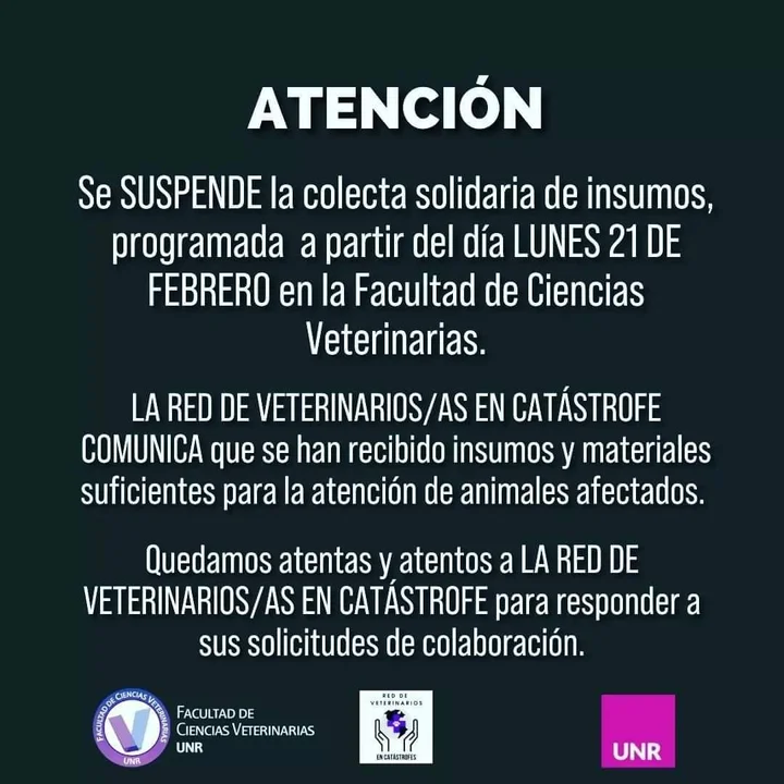 La facultad de Veterinaria suspendió la colecta solidaria