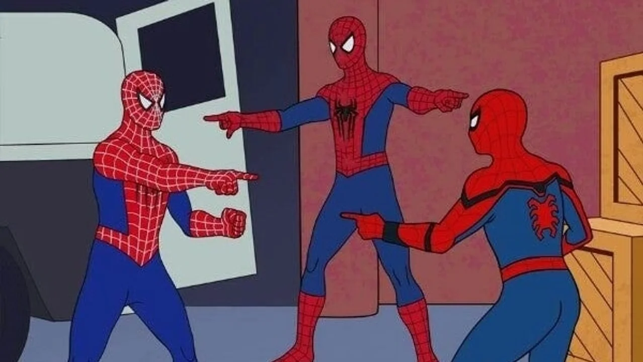 Los tres Spider-Man "reales" imitaron el famoso meme del Hombre Araña