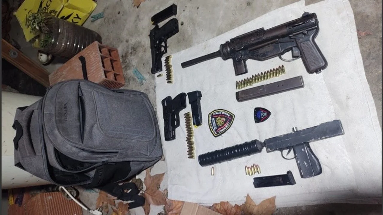 Las armas secuestradas a la banda del Peugeot robado.