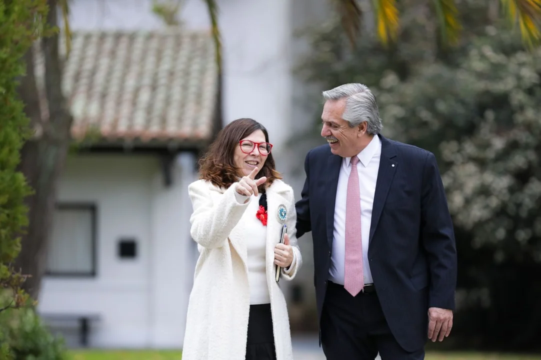 Primera foto del Presidente con su nueva ministra, hoy en Olivos. 