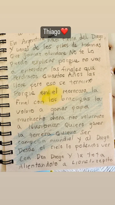La conmovedora carta de Thiago Messi dedicada a la Selección