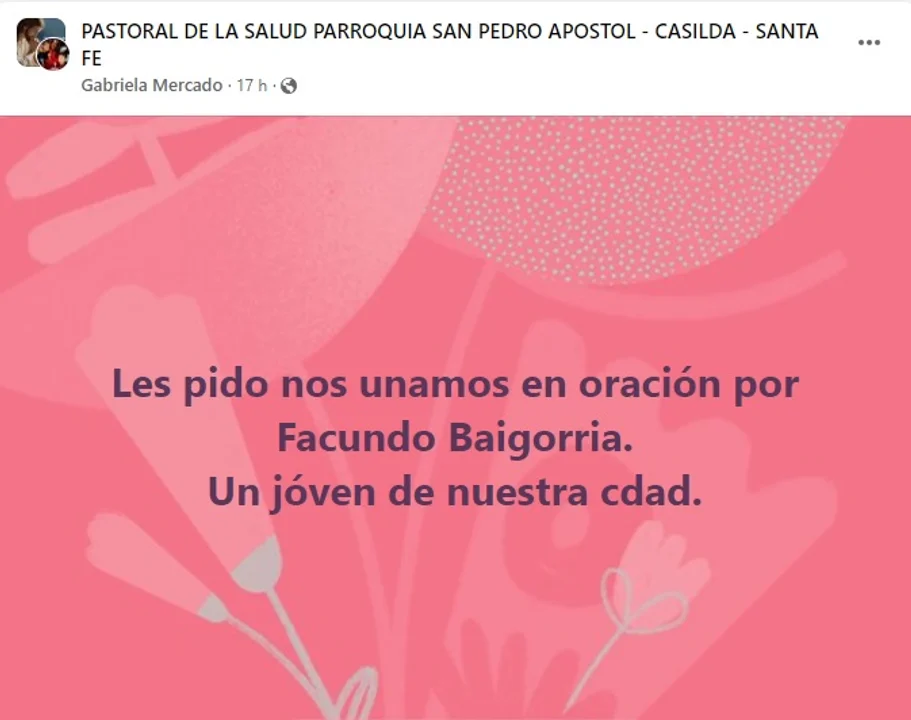 Piden cadena de oración por un joven casildense que tuvo un grave accidente