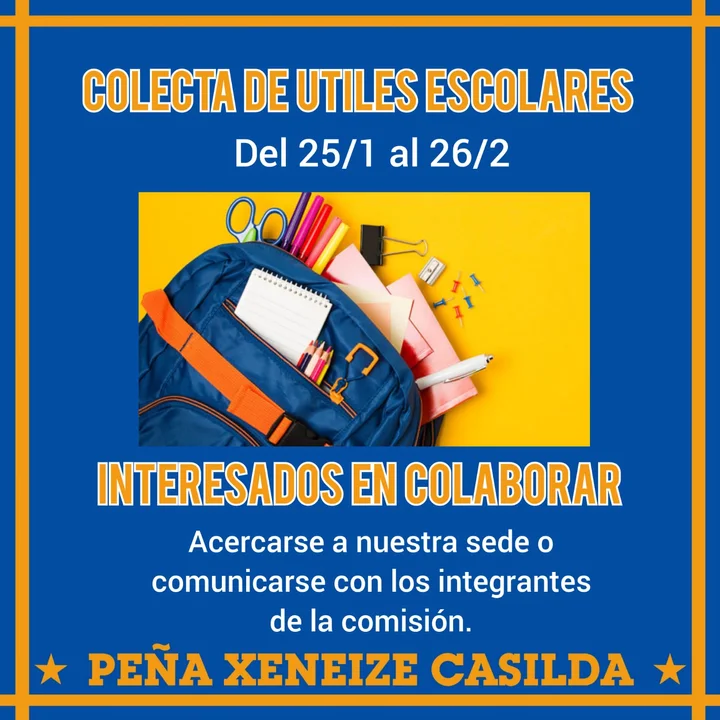 La peña Xeneize Casilda lanzó una colecta de útiles escolares