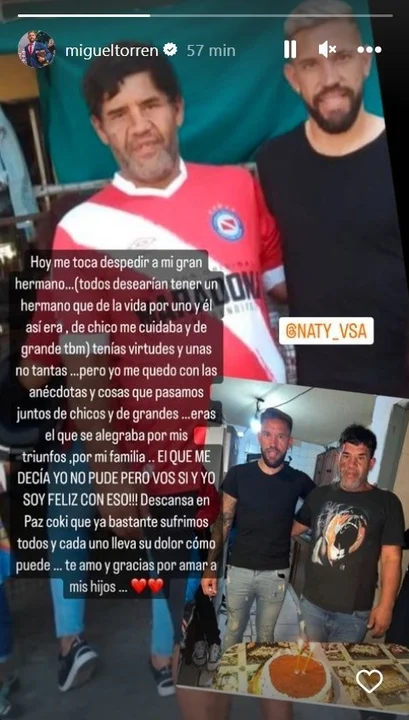 Miguel Torrén despidió a su hermano con un emotivo mensaje en redes sociales