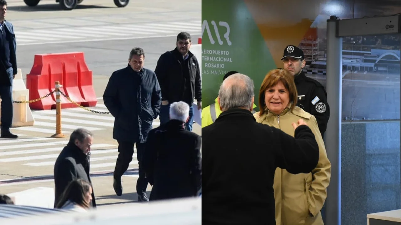 Massa arribó al aeropuerto de Fisherton junto a Rossi. Bullrich también, con Federico Angelini. (RosarioPlus)
