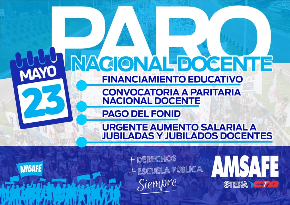 Amsafé se suma al paro de la Ctera y no habrá clases el jueves toda la provincia