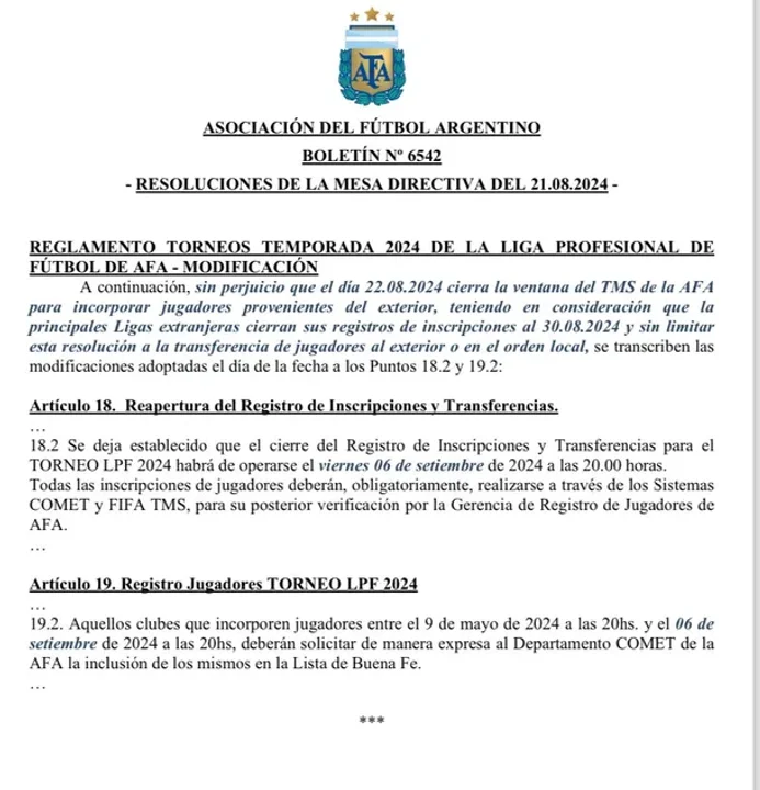 La AFA extendió la fecha del cierre del mercado de pases