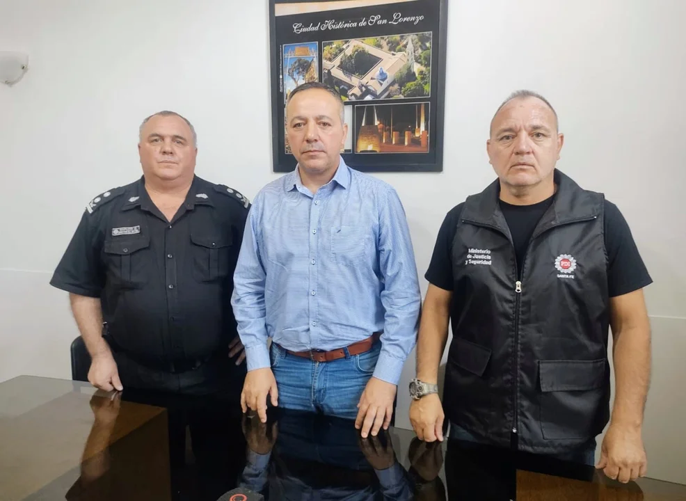 Los jefes policiales que participaron del hallazgo del cuerpo de Sofía Delgado. 