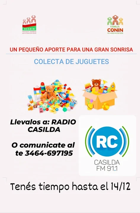Radio Casilda se suma a la colecta de juguetes de Acadin