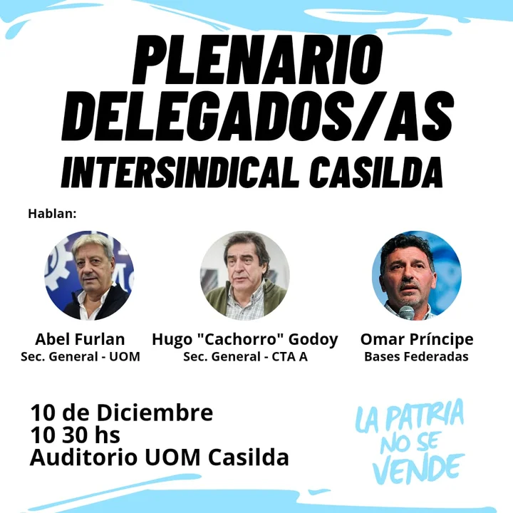 Con la presencia de dirigentes nacionales, la Intersindical Casilda se reúne en la UOM
