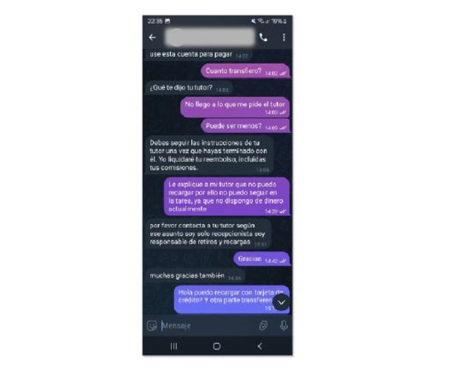 "Debés seguir las instrucciones de tu tutor", dice el mensaje. La estafa está pensada para mostrar una supuesta organización comercial sofisticada.