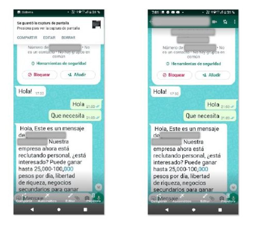 Con este tipo de mensajes los estafadores logran la captación: "Nuestra empresa ahora está reclutando personal..."