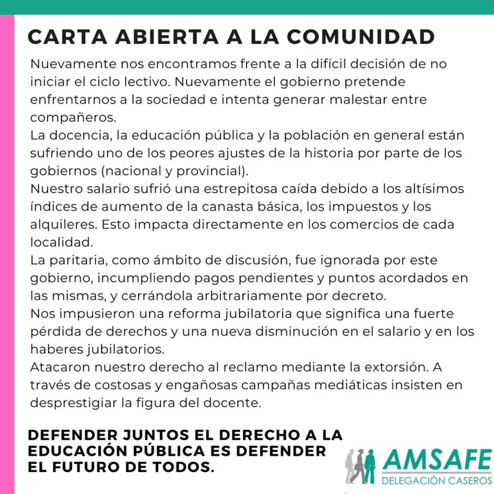 Reclamo docente contra el ajuste y el cierre de paritarias