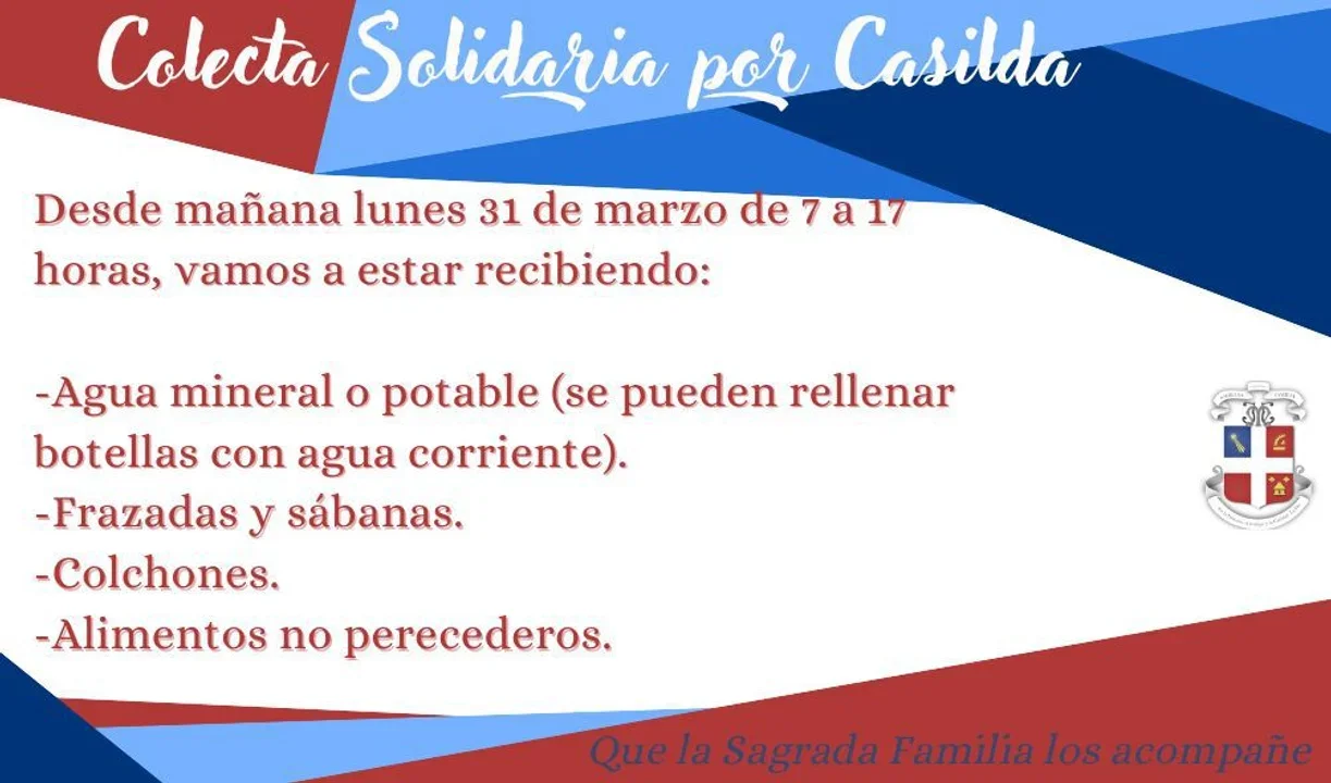 La Escuela Sagrada Familia se suma a la colecta solidaria para los afectados por el temporal