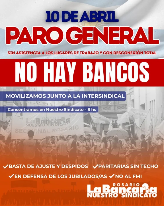 La Bancaria también se sumarán al paro de este jueves