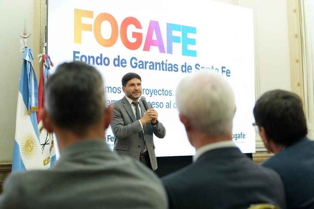 Maximiliano Pullaro durante la presentación del fondo de garantías para pymes en Santa Fe